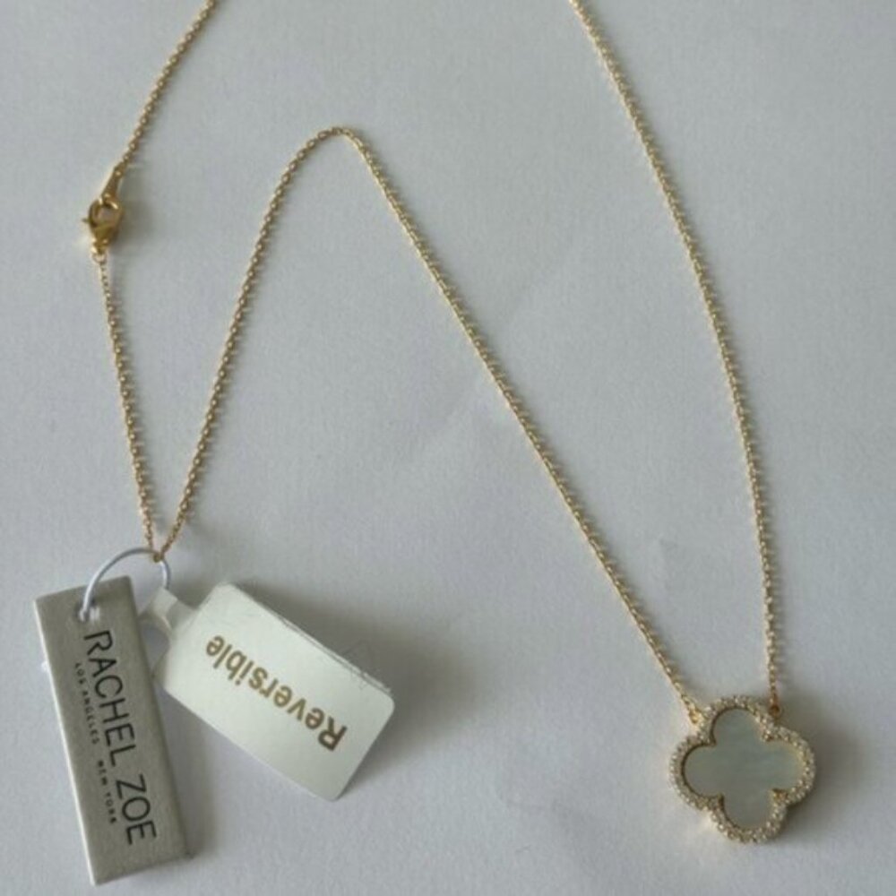 Rachel Zoe Sterling Silver 925 Gold Plated Clever Reversibl Necklace Pearl Onyx - Picture 5 of 16